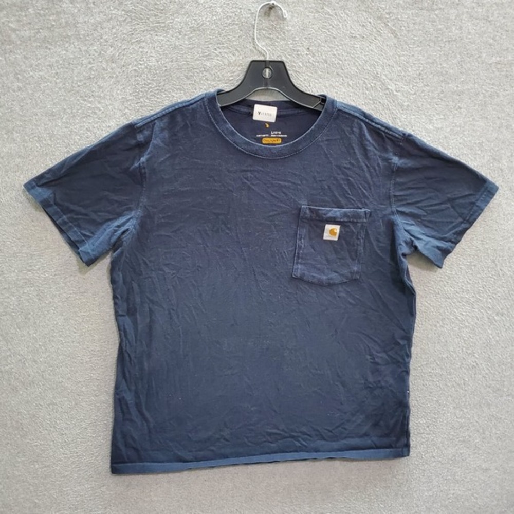 Carhartt Women Top Large Blue T-Shirt Logo Workwear Pocket Original‎ Fit Tee